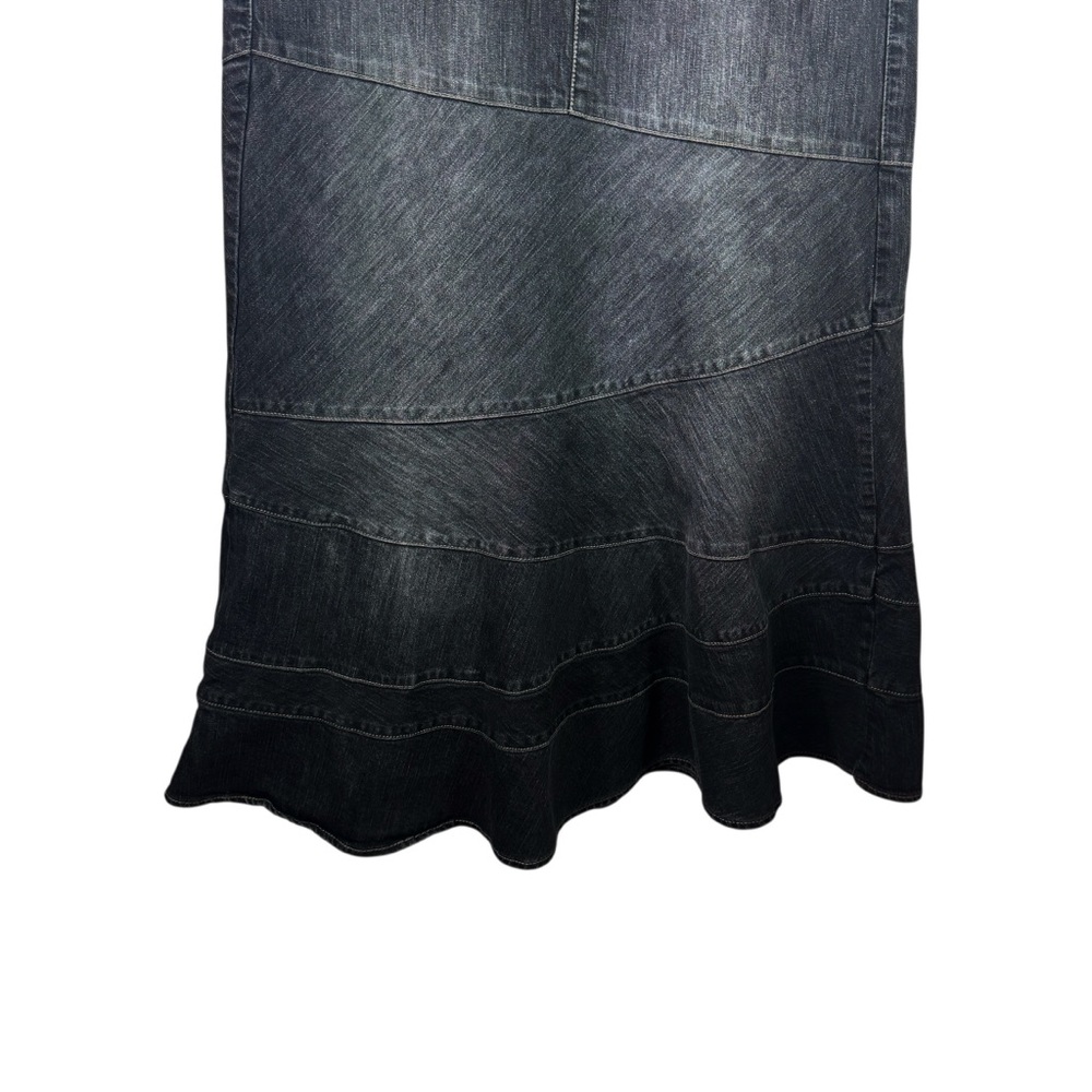 DKNY Y2K Denim Maxi Skirt Paneled Zig Zag Ruffle Mermaid Flare Boho Women's 12 - Picture 6 of 12